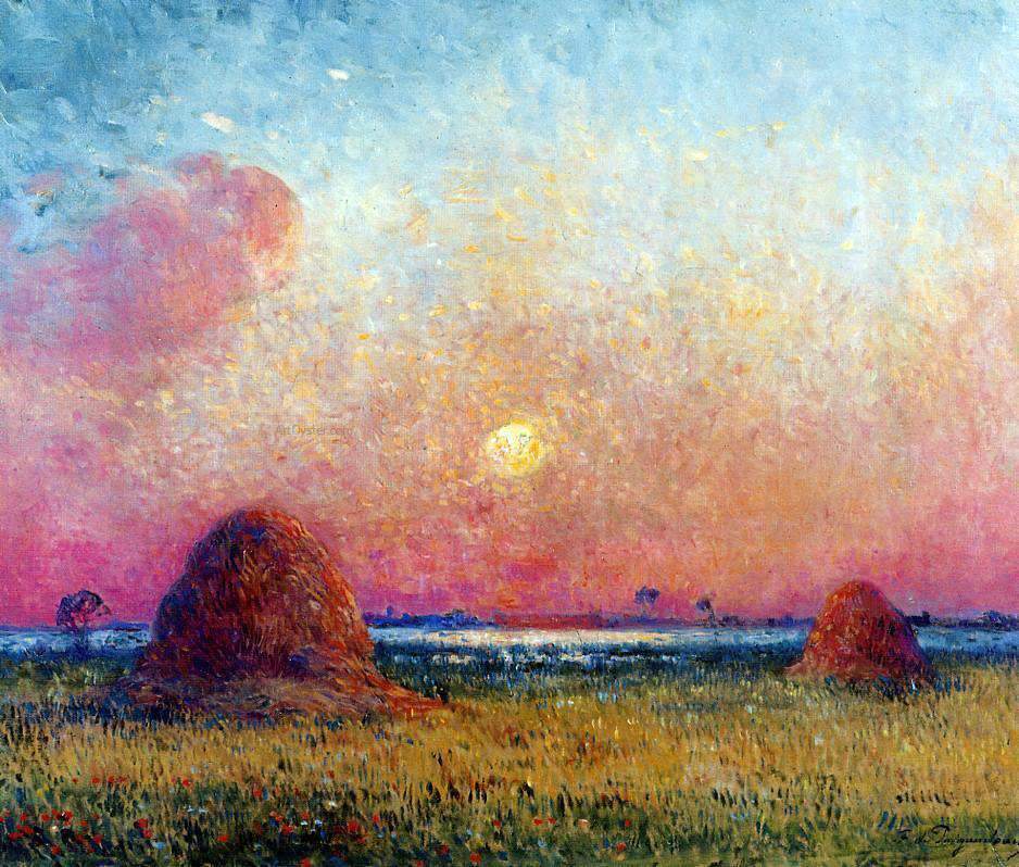 Ferdinand Du Puigaudeau Wheat Stack at Sunset - Canvas Print