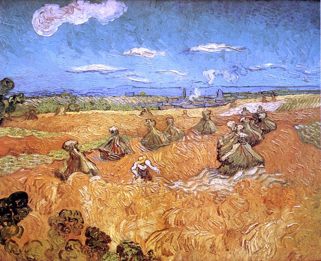 Vincent Van Gogh Wheat Stacks with Reaper - Canvas Print