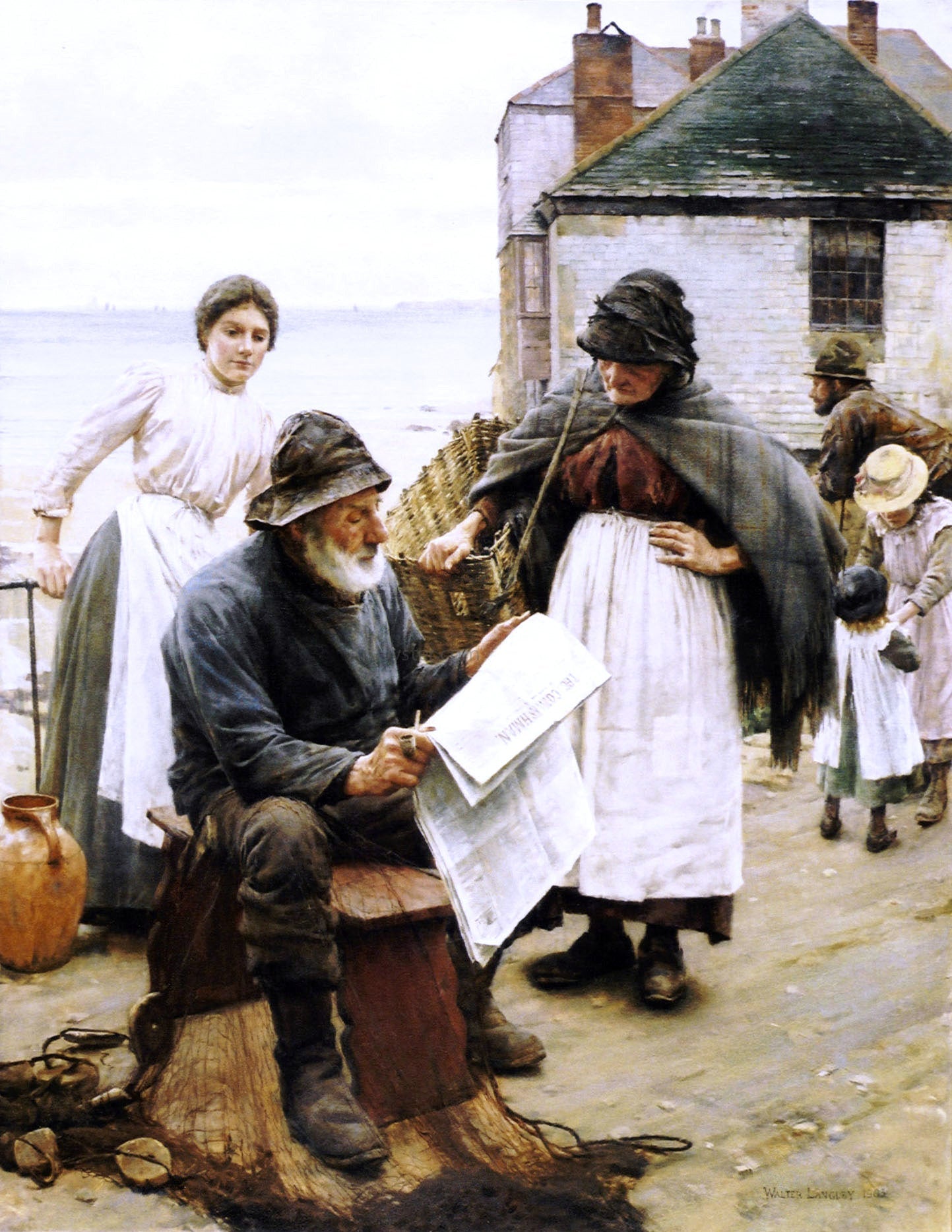 Walter Langley When the Boats are Away - Canvas Print
