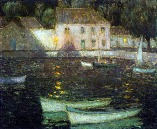 Henri Le Sidaner White Boats in a full moon - Canvas Print