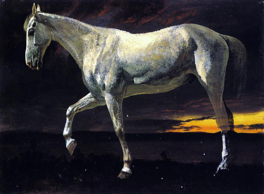 Albert Bierstadt A White Horse and Sunset - Canvas Print