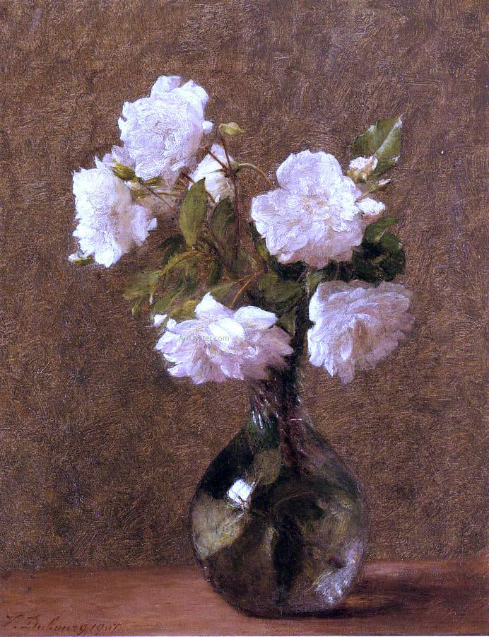 Victoria Dubourg Fantin-Latour White Roses in a Vase - Canvas Print