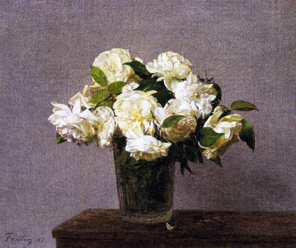 Henri Fantin-Latour White Roses in a Vase - Canvas Print
