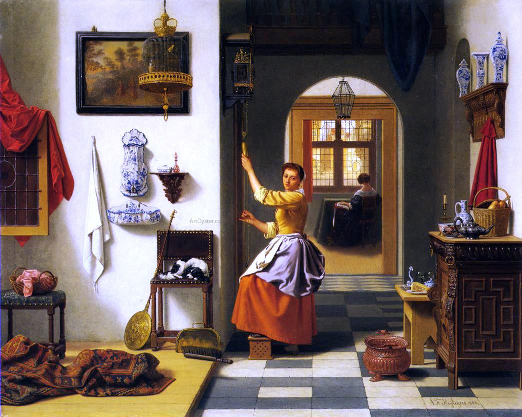 Antoon Francois Heyligers Winding the Clock - Canvas Print