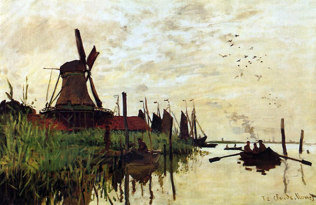Claude Oscar Monet A Windmill at Zaandam - Canvas Print