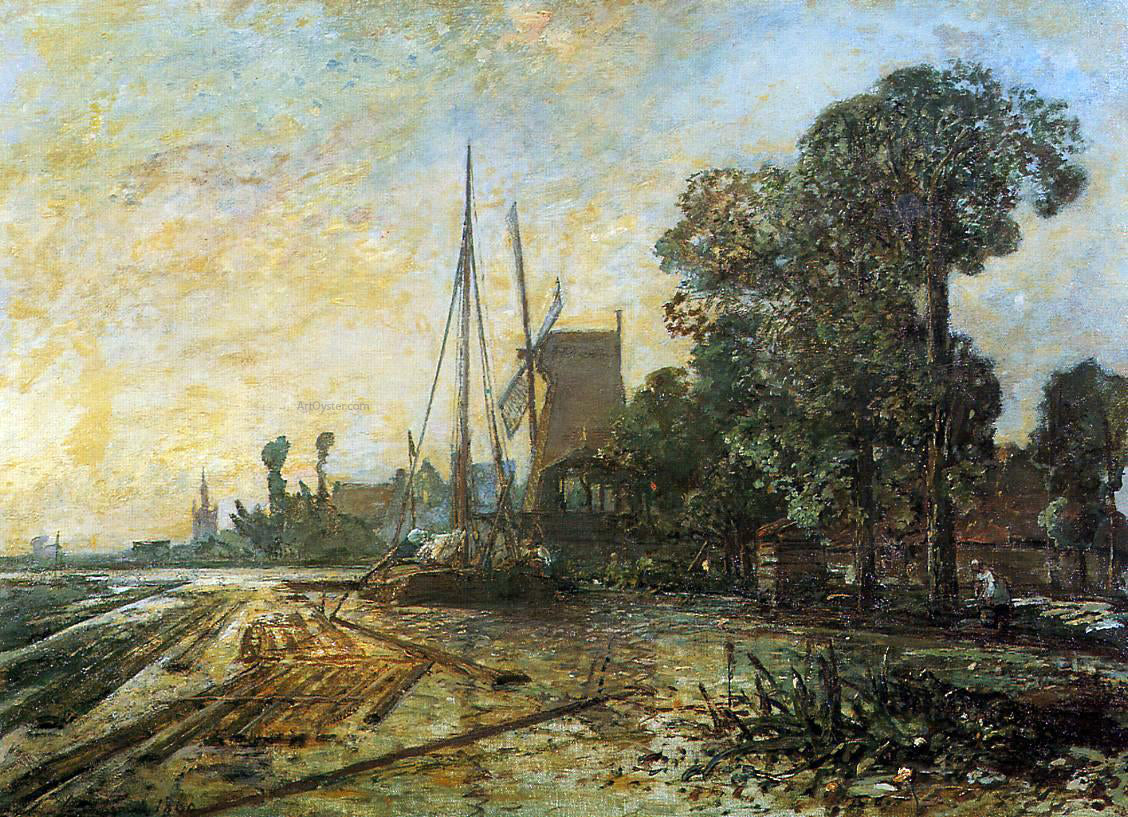 Johan Barthold Jongkind Windmill near the Water - Canvas Print