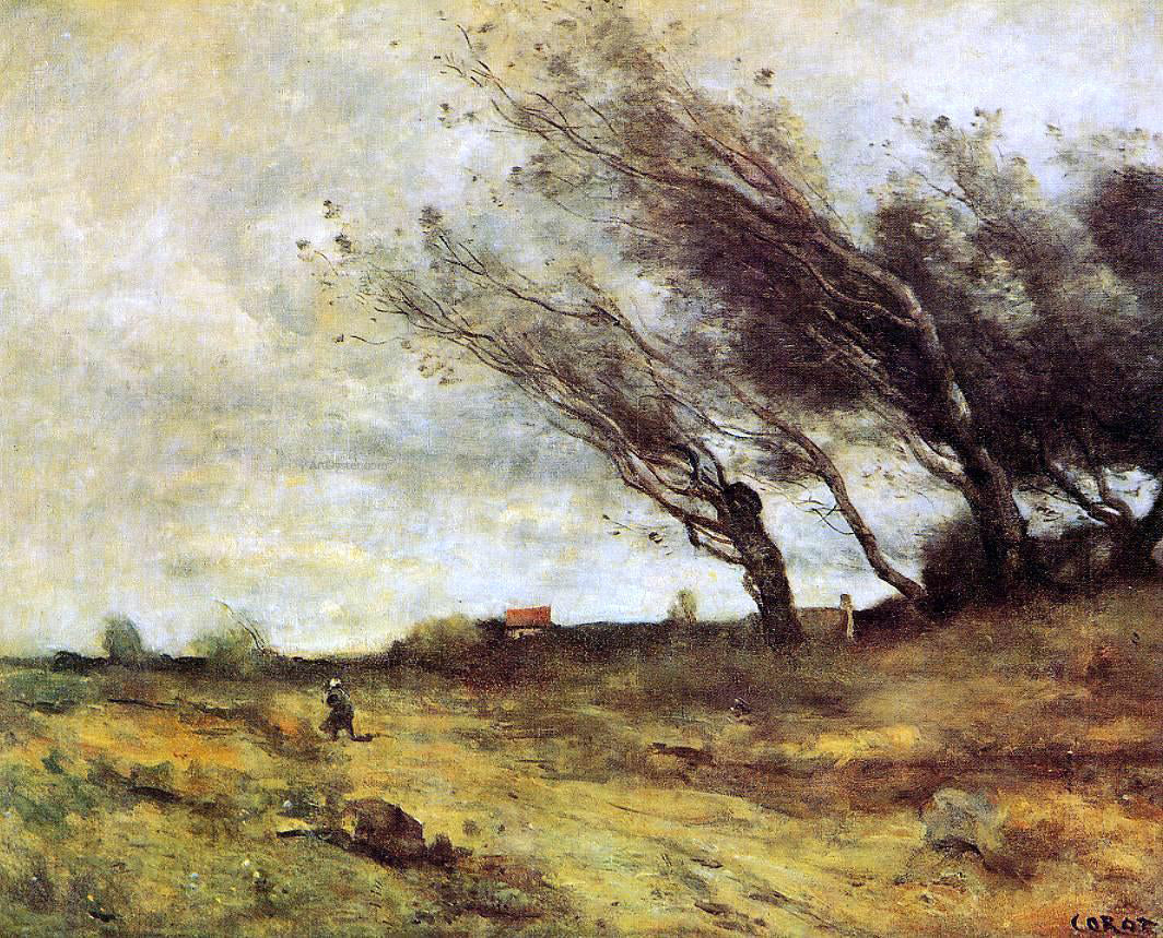 Jean-Baptiste-Camille Corot Windswept Landscape - Canvas Print