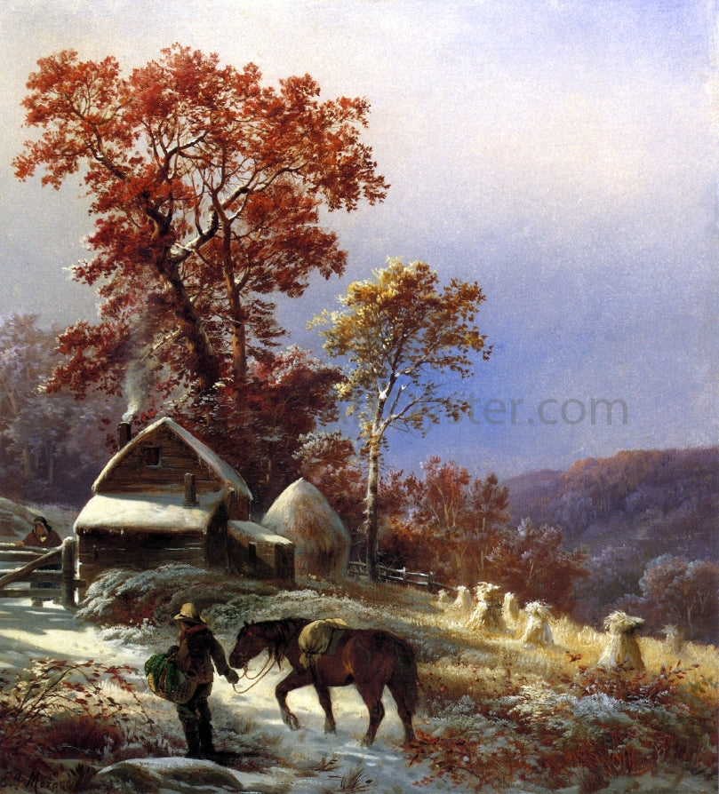 Edward Moran Winter at the Farm - Canvas Print