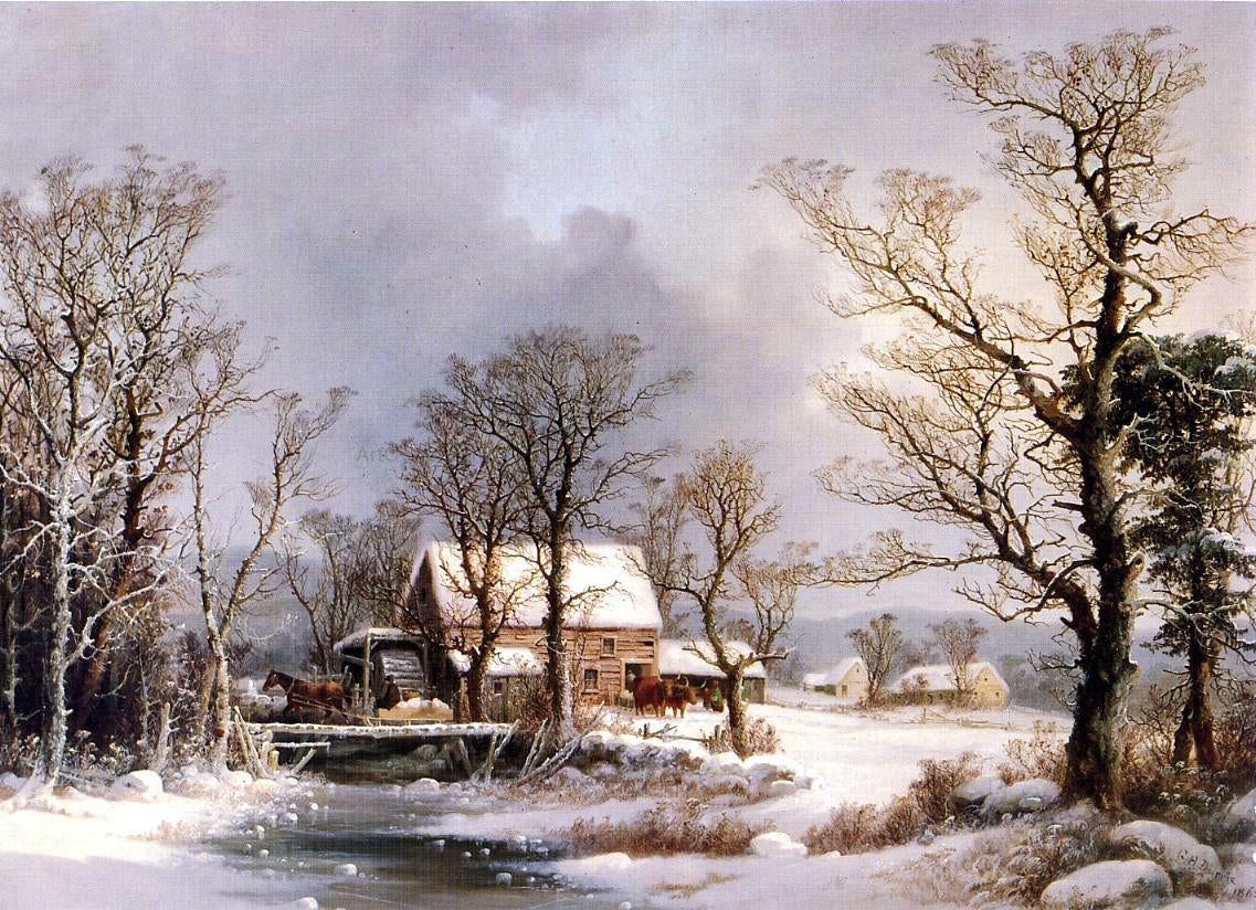 George Henry Durrie Winter in the Country, The Old Grist Mill - Canvas Print