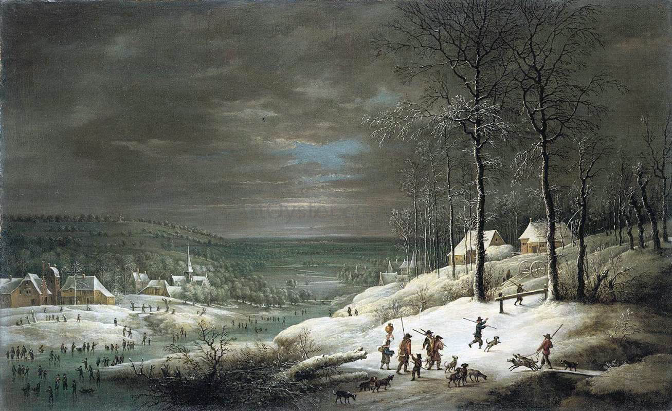 Lucas Van Uden Winter Landscape with Hunters - Canvas Print