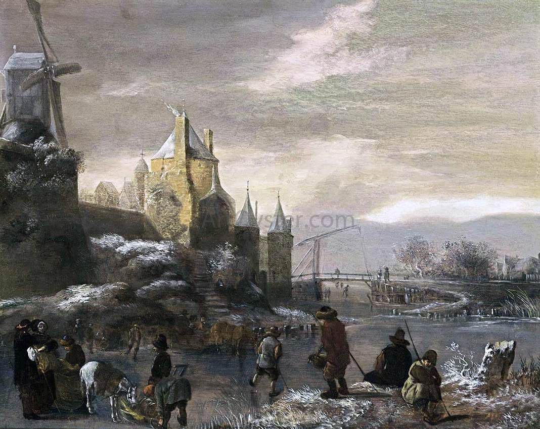 Klaes Molenaer Winter Landscape with Skaters - Canvas Print