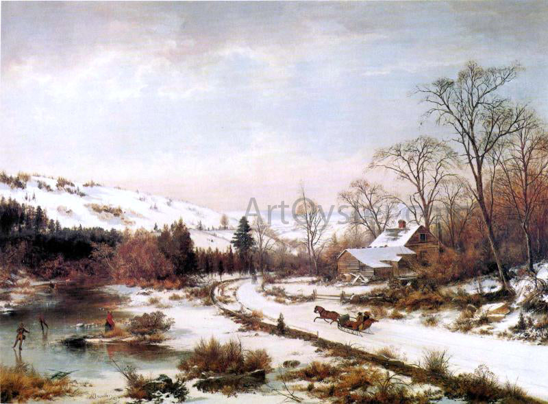 Joseph Morviller Winter Scene near Medford, Massachusetts - Canvas Print
