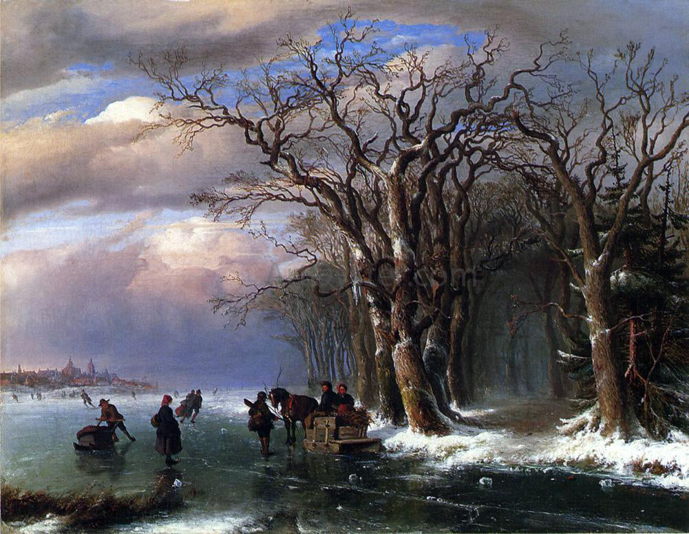 Louis Remy Mignot Winter Skating Scene - Canvas Print