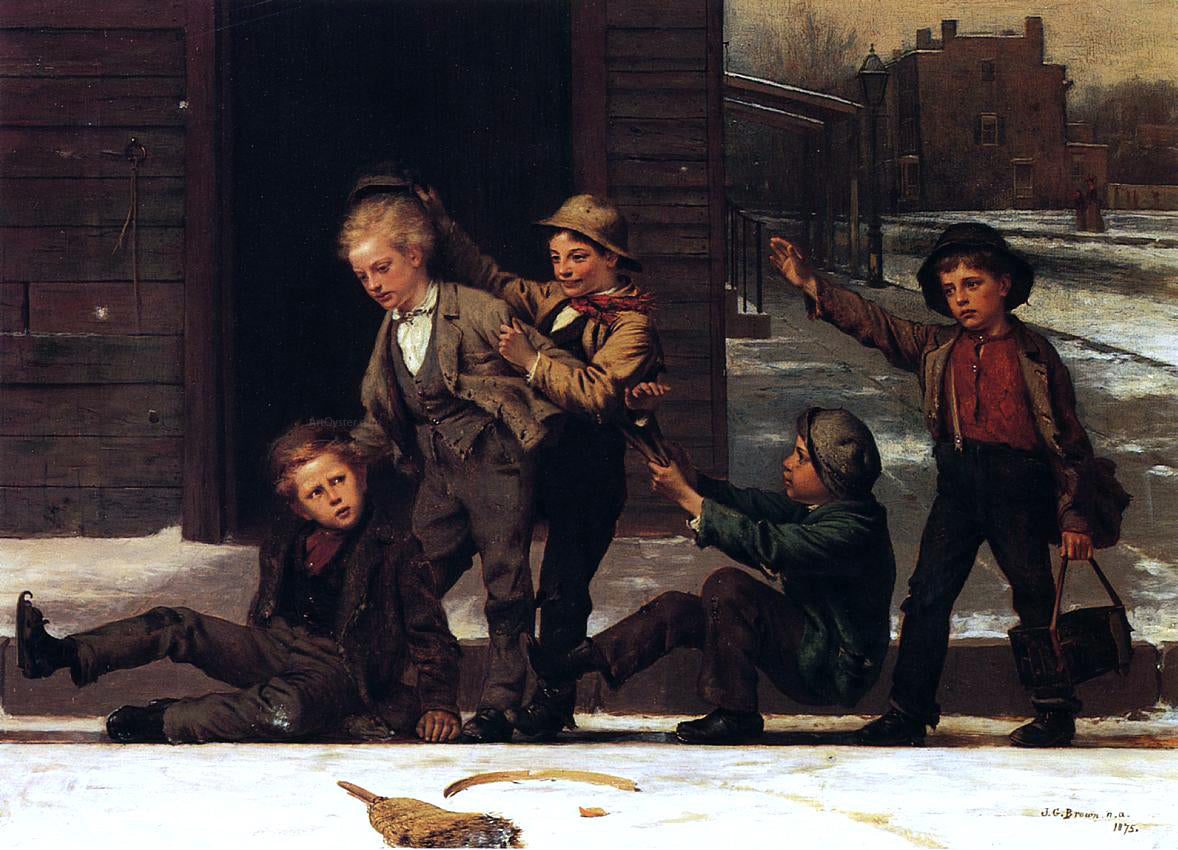 John George Brown Winter Sports in the Gutter - Canvas Print