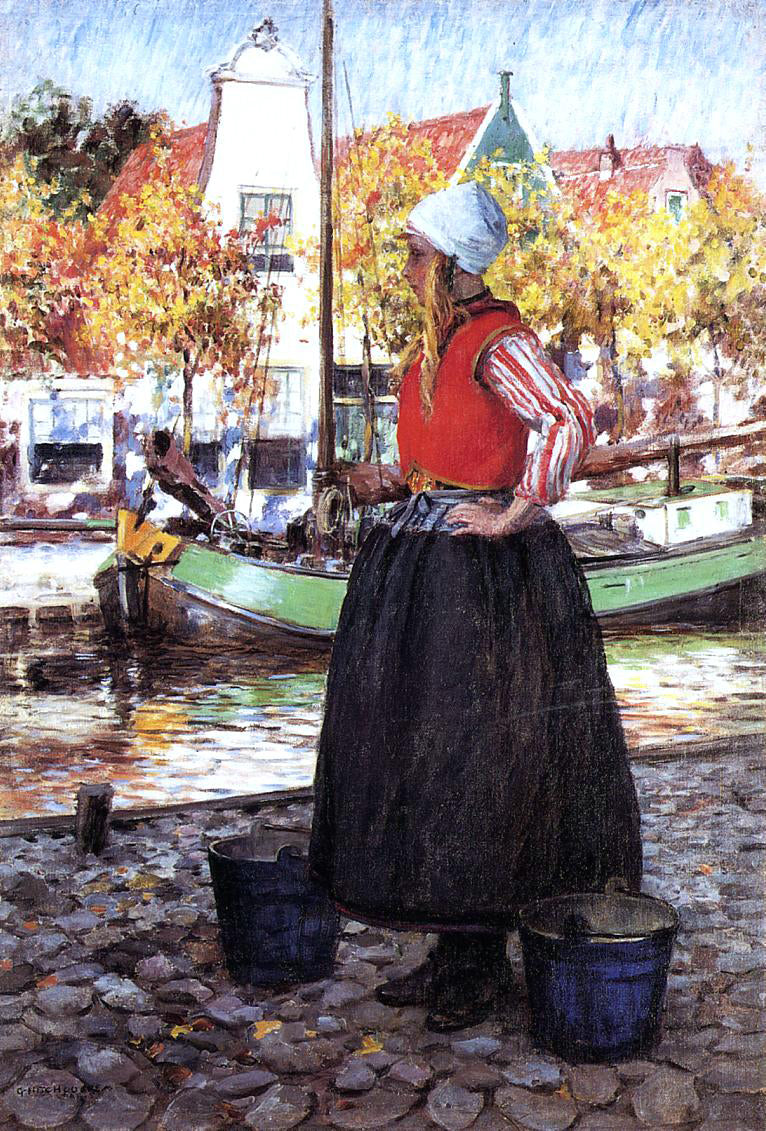 George Hitchcock Woman Along Canal - Canvas Print