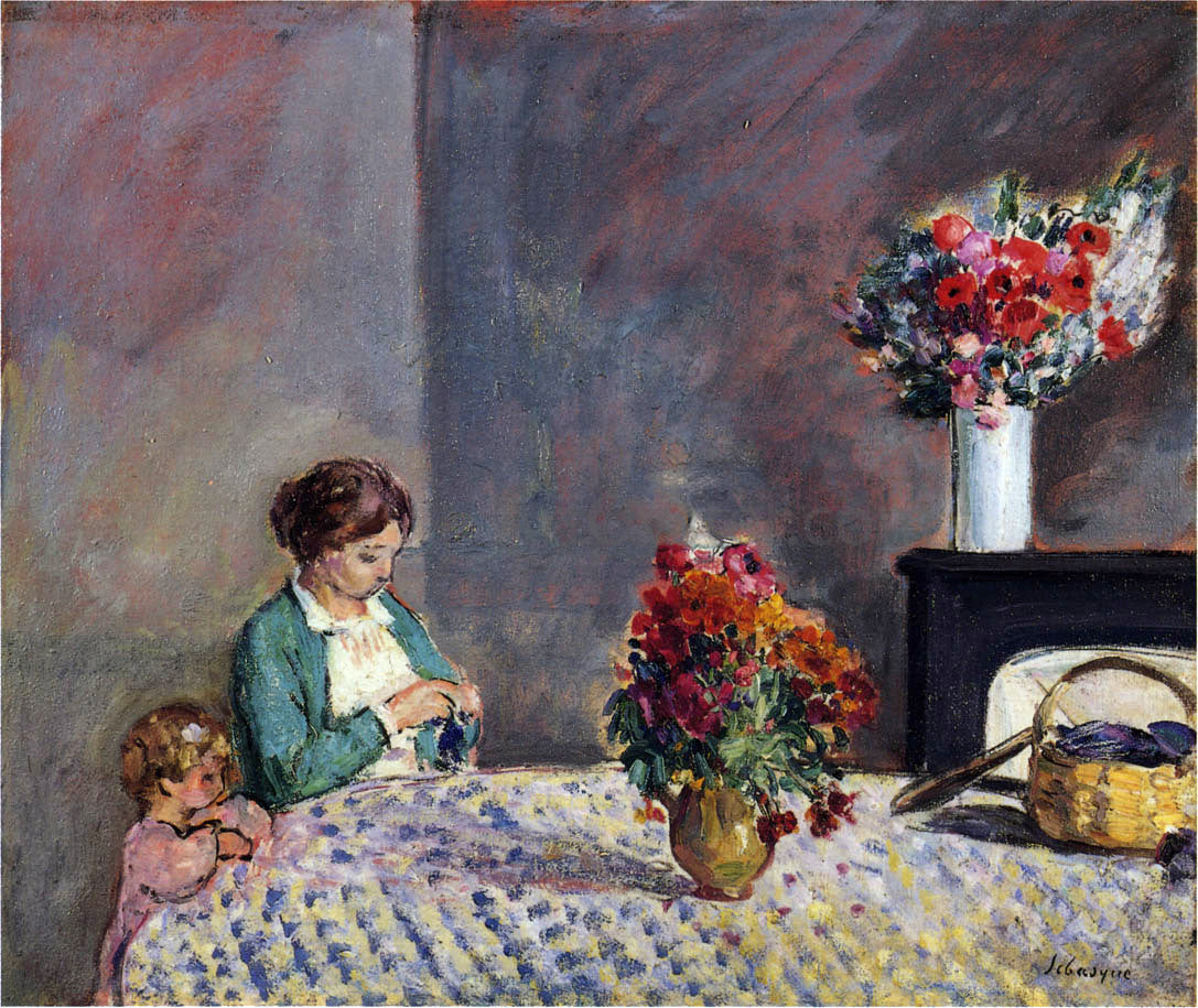 Henri Lebasque Woman and Child Seated at a Table - Canvas Print