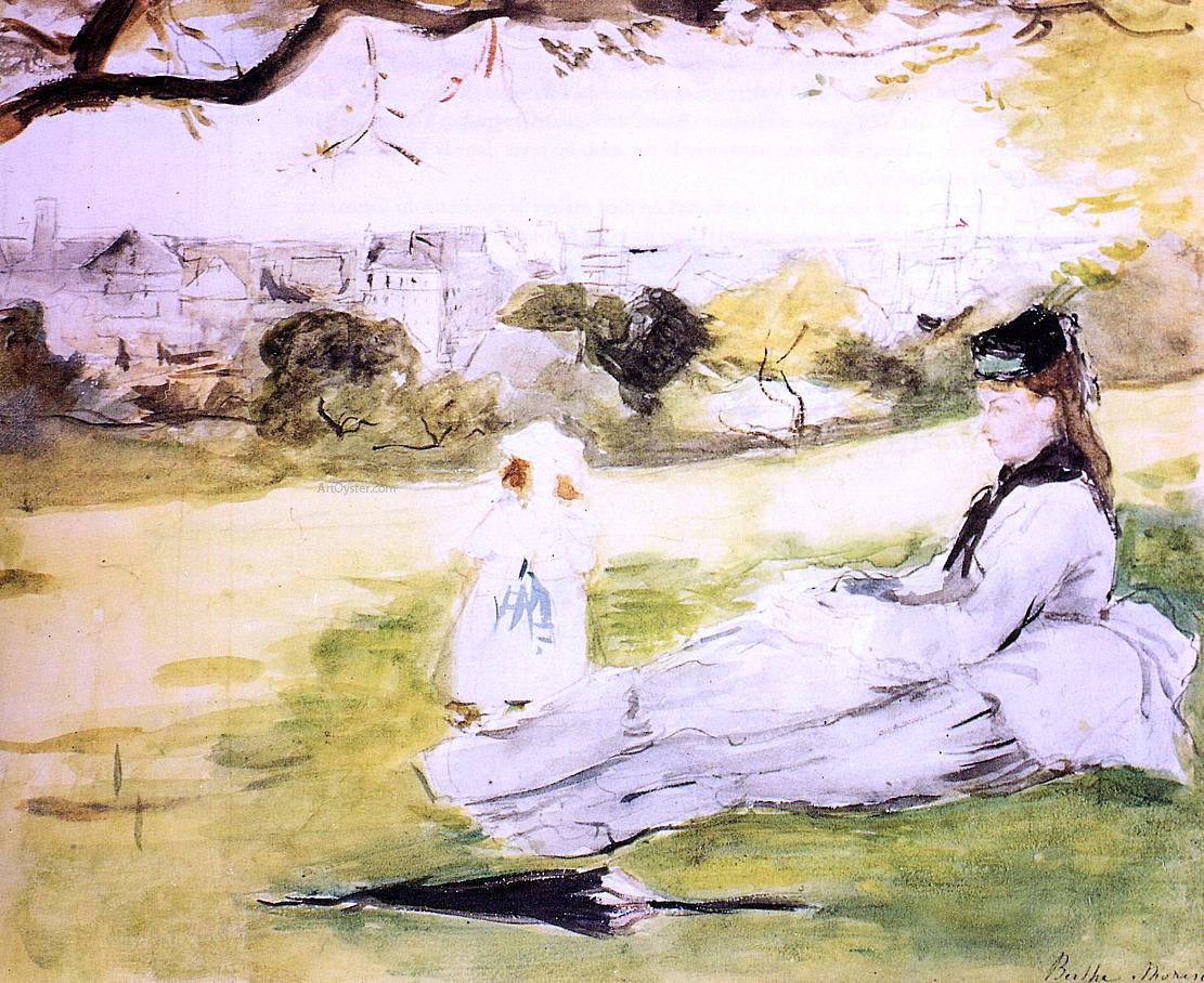 Berthe Morisot Woman and Child Seated in a Meadow - Canvas Print