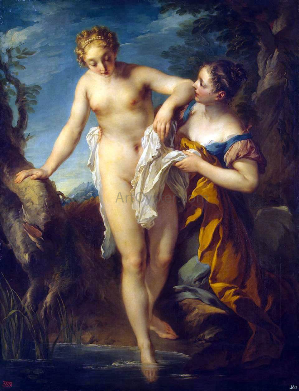 Francois Lemoyne Woman Bathing - Canvas Print