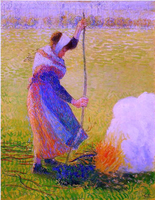 Camille Pissarro Woman Burning Wood - Canvas Print