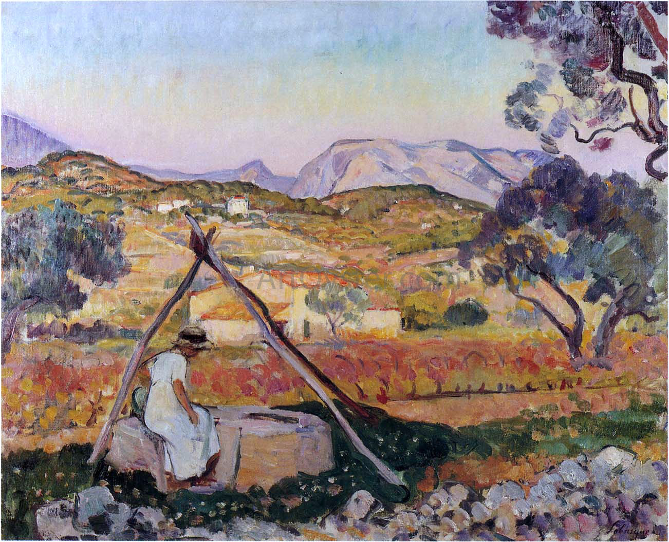 Henri Lebasque Woman by a Fountain in Provence - Canvas Print