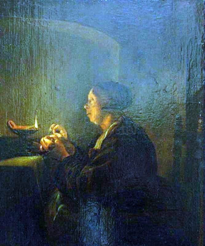 Pieter Cornelisz. Van Slingelandt Woman by Candlelight - Canvas Print