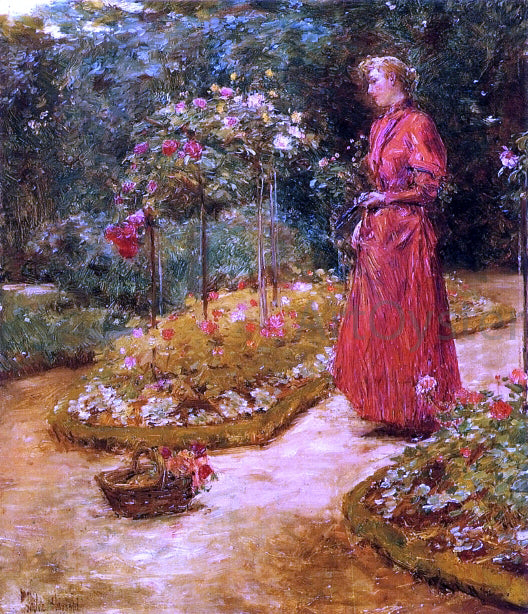 Frederick Childe Hassam Woman Cutting Roses in a Garden - Canvas Print