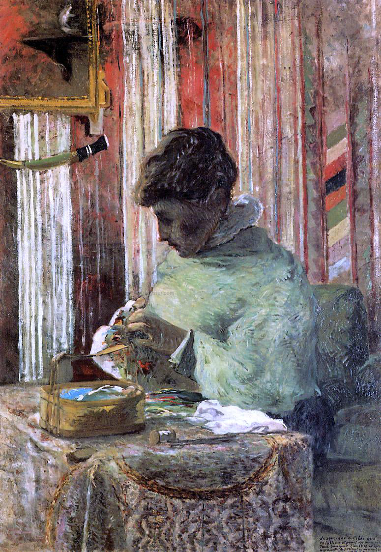 Paul Gauguin Woman Embroidering - Canvas Print