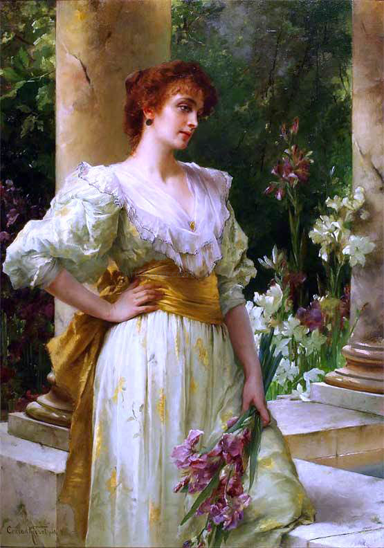 Conrad Kiesel Woman Holding Irises - Canvas Print