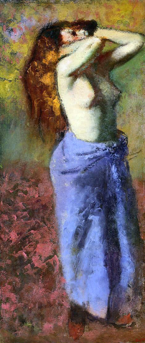 Edgar Degas Woman in a Blue Dressing Gown, Torso Exposed - Canvas Print
