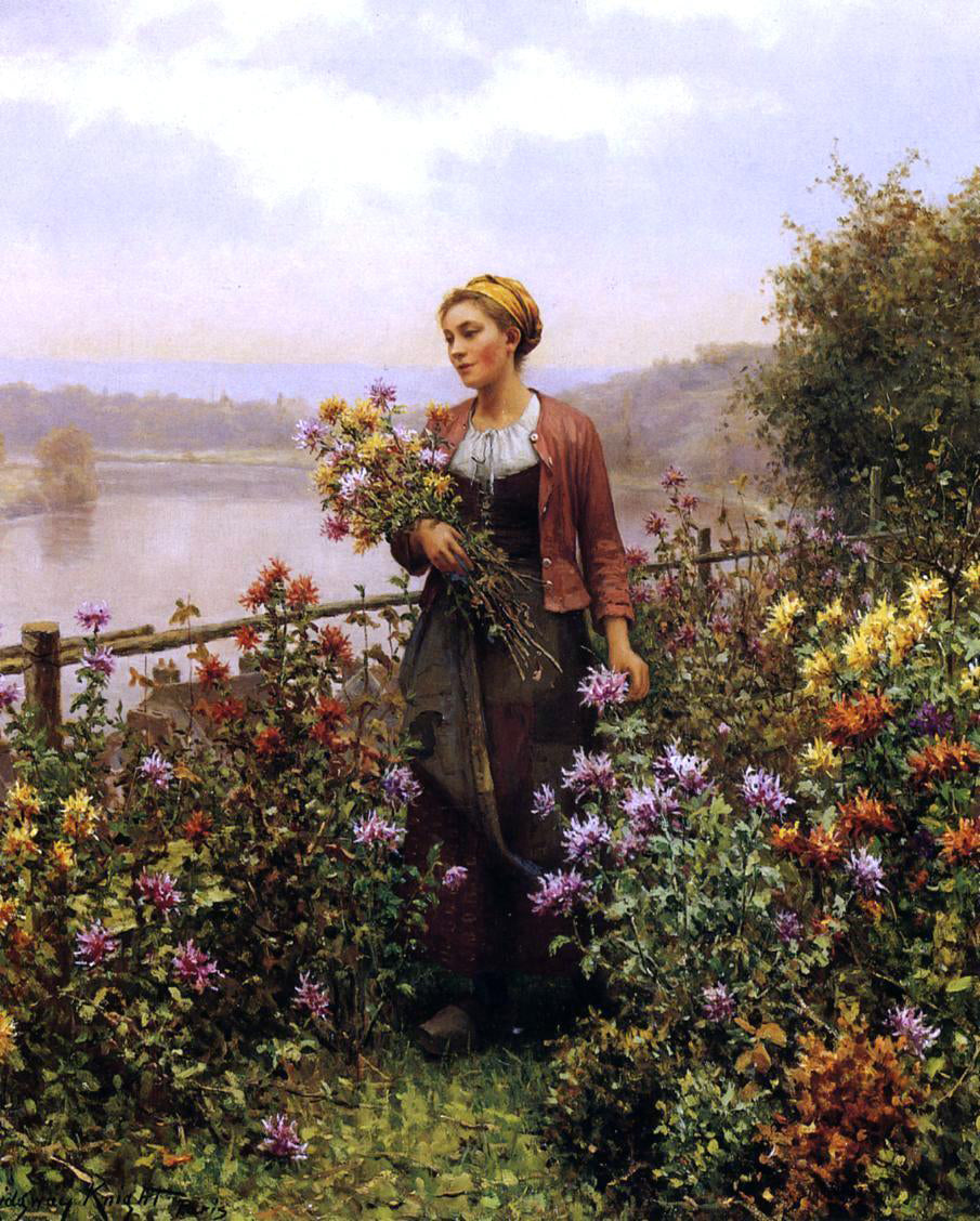 Daniel Ridgway Knight Woman in a Garden - Canvas Print