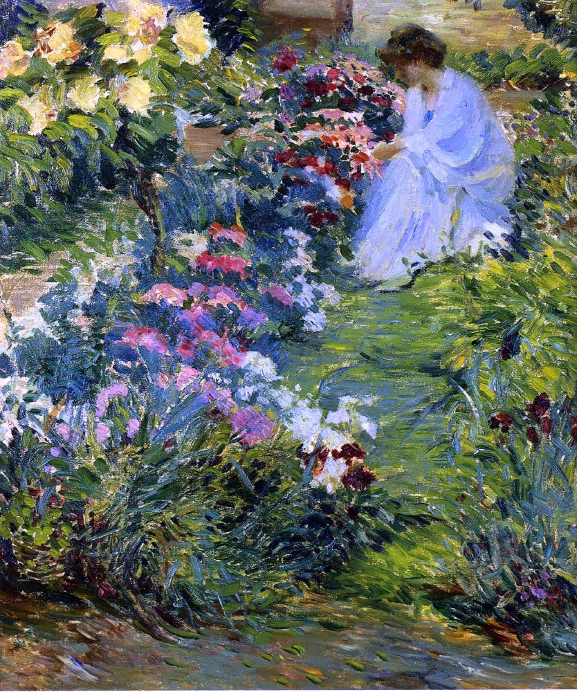 John Leslie Breck Woman in a Garden - Canvas Print