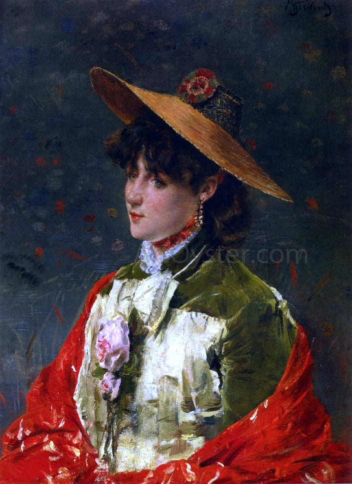 Alfred Emile Leopold Stevens Woman in a Straw Hat - Canvas Print