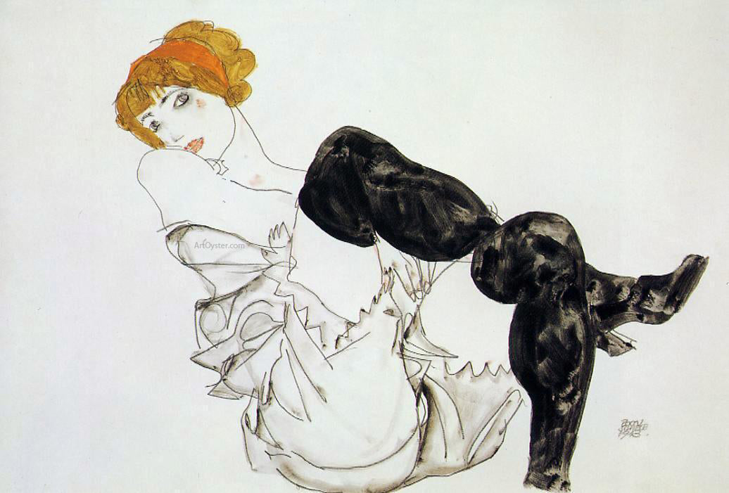 Egon Schiele Woman in Black Stockings - Canvas Print