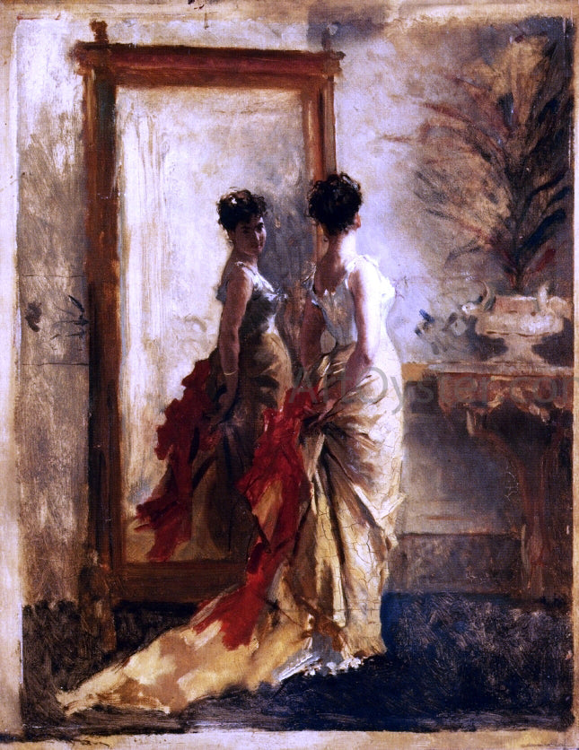 Mose Bianchi Woman in Front of a Mirror - Canvas Print