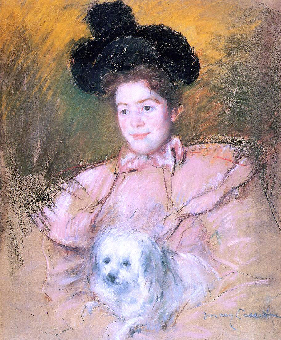 Mary Cassatt Woman in Raspberry Costume Holding a Dog - Canvas Print