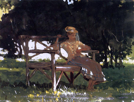 Winslow Homer Woman on a Bench (also known as Girl on a Garden Seat) - Canvas Print