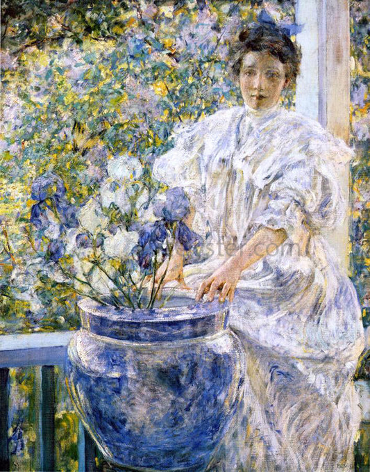 Robert Lewis Reid Woman on a Porch with Flowers - Canvas Print