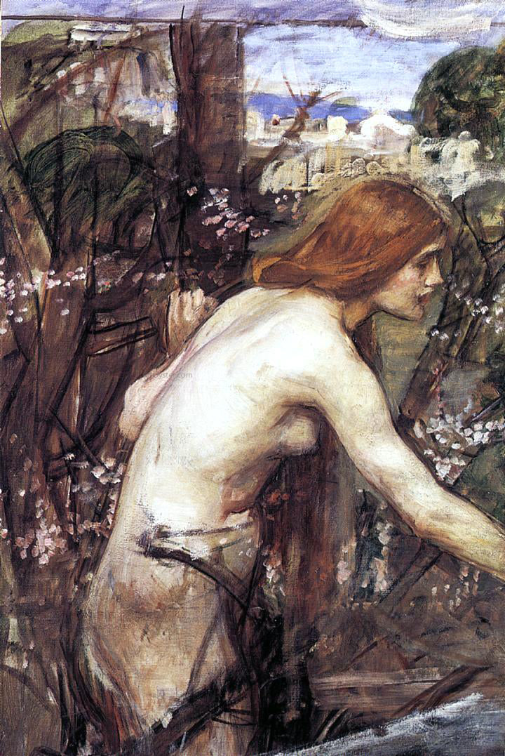 John William Waterhouse Woman Picking Flowers - Canvas Print