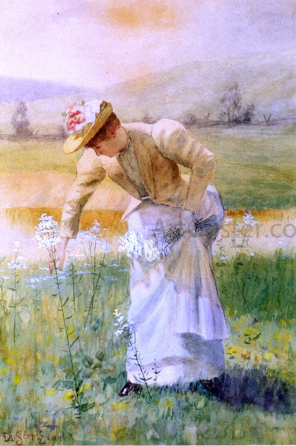 De Scott Evans Woman Picking Flowers - Canvas Print