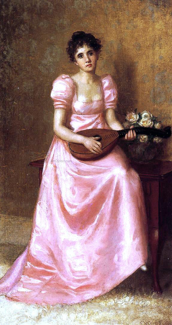 De Scott Evans Woman Playing a Mandoliln - Canvas Print