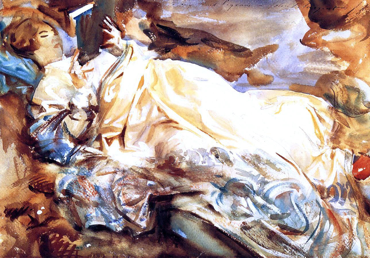John Singer Sargent A Woman Reading in a Cashmere Shawl - Canvas Print