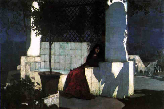 Charles Caryl Coleman Woman Sitting in the Moonlight - Canvas Print
