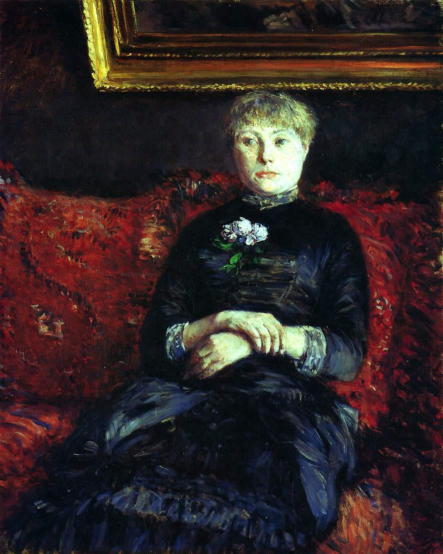 Gustave Caillebotte Woman Sitting on a Red-Flowered Sofa - Canvas Print