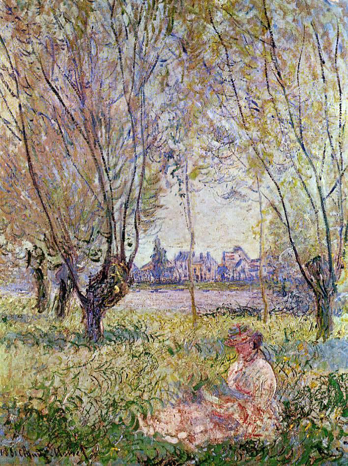 Claude Oscar Monet Woman Sitting Under the Willows - Canvas Print