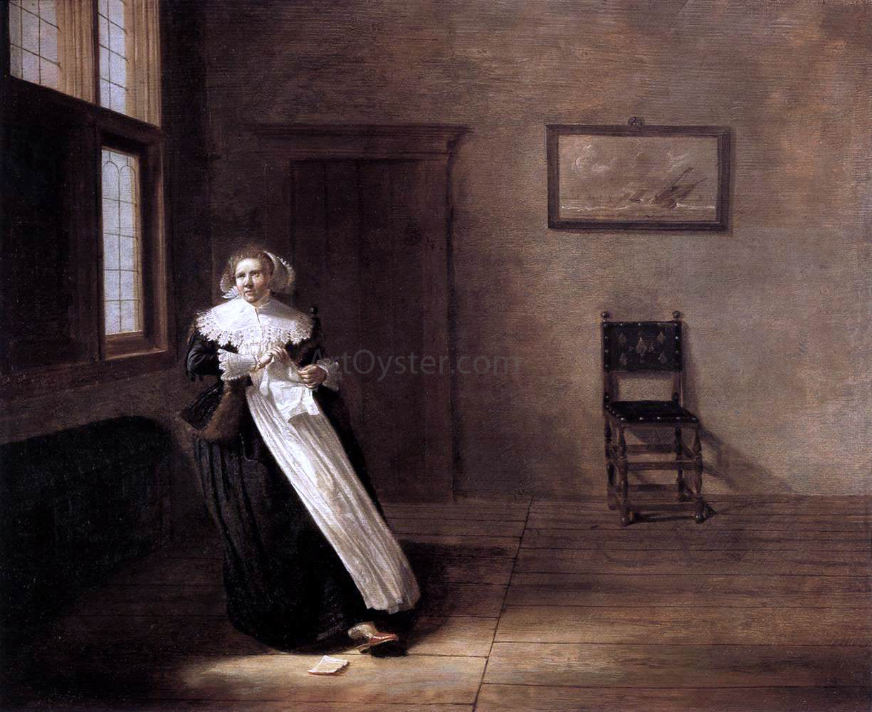Dirck Hals Woman Tearing a Letter - Canvas Print