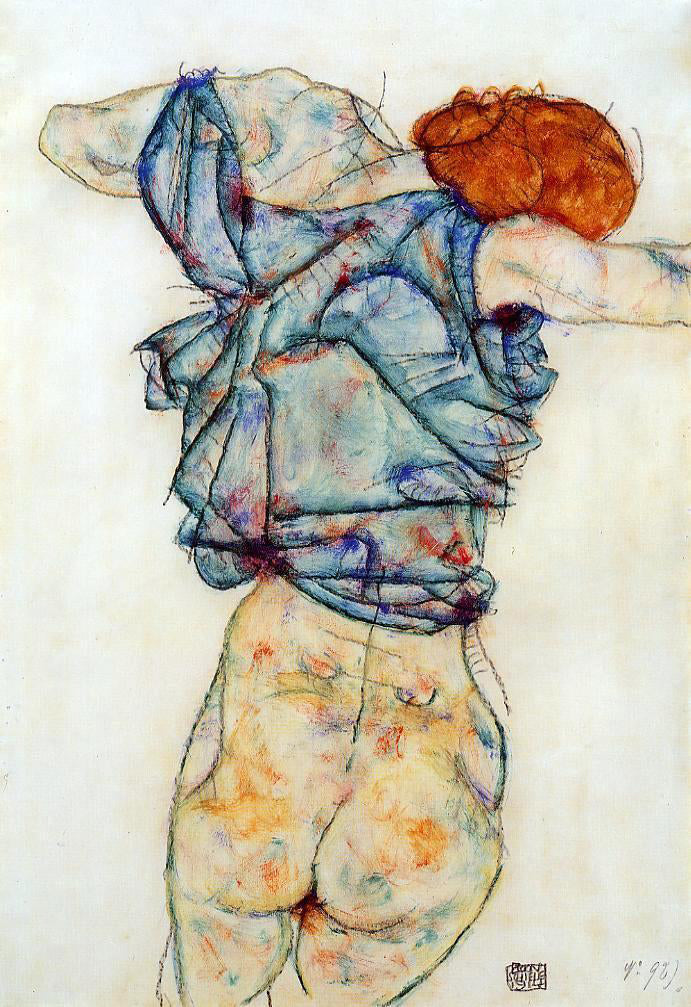 Egon Schiele Woman Undressing - Canvas Print