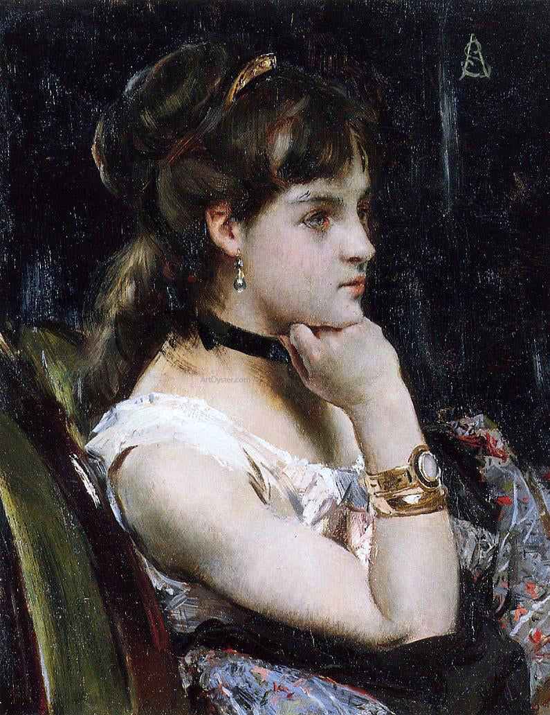 Alfred Emile Leopold Stevens Woman Wearing a Bracelet - Canvas Print