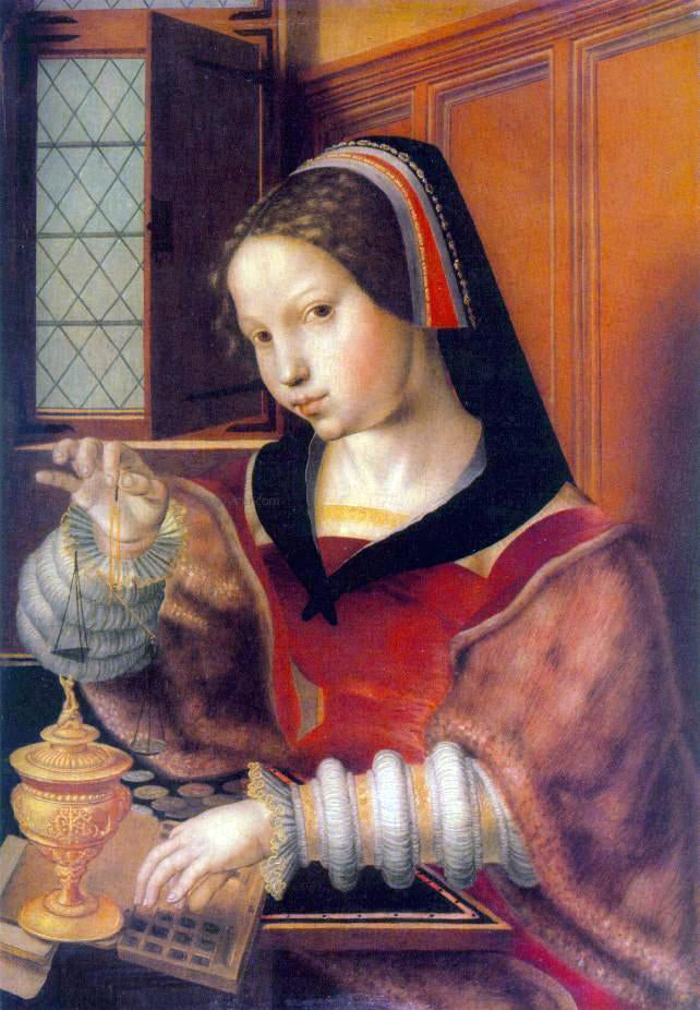 Jan Sanders Van Hemessen Woman Weighing Gold - Canvas Print