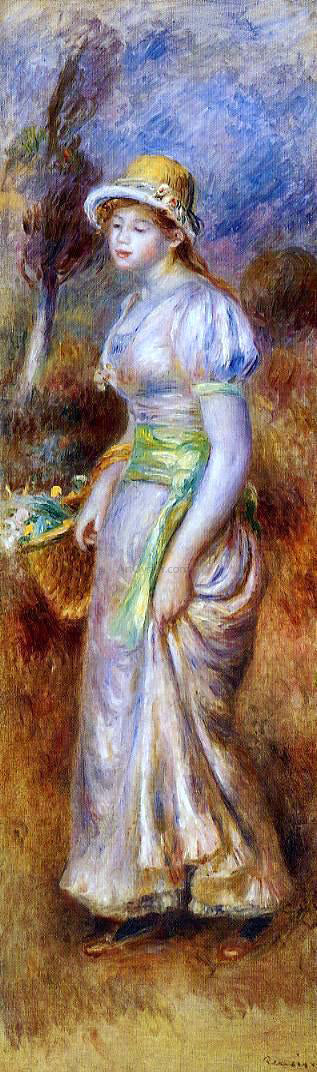 Pierre Auguste Renoir Woman with a Basket of Flowers - Canvas Print