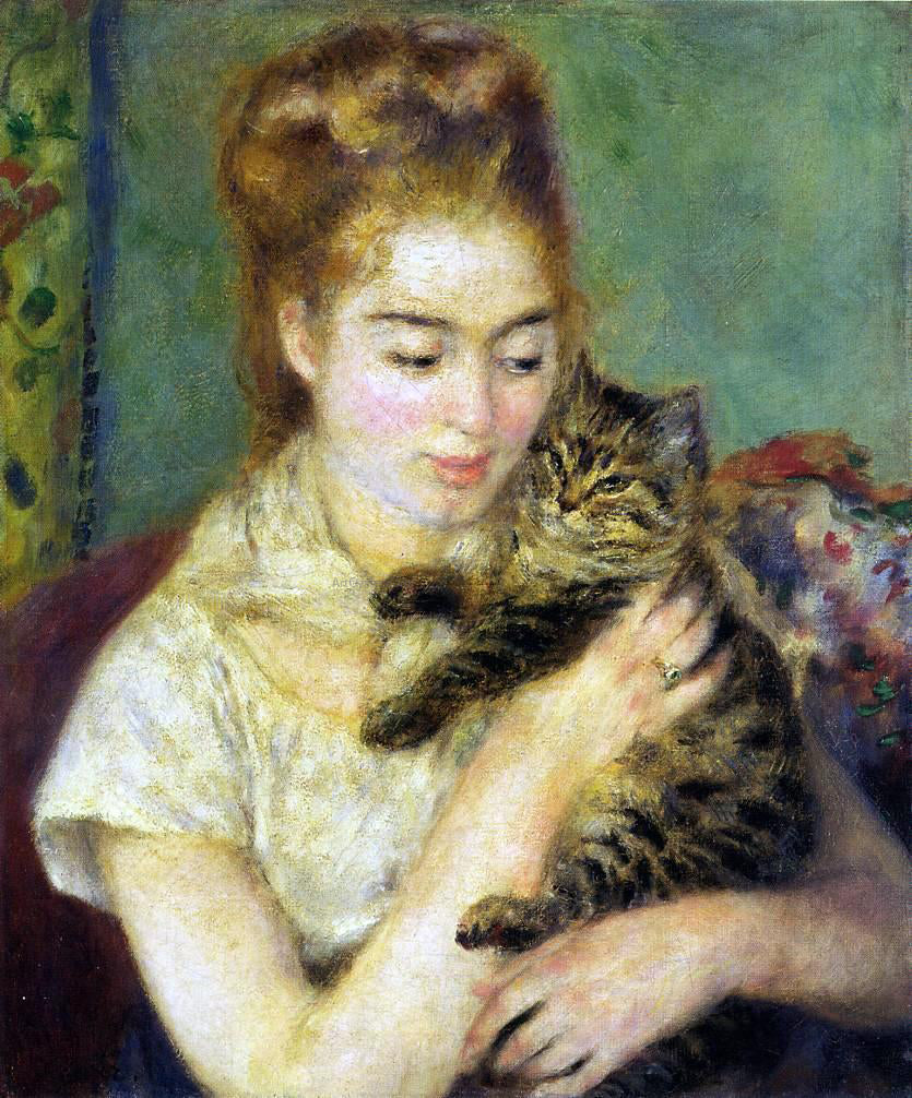 Pierre Auguste Renoir Woman with a Cat - Canvas Print